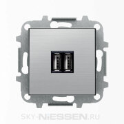 SKY - USB зарядка для портативных устройств,  2 х 2000 мА,  Нержавеющая сталь